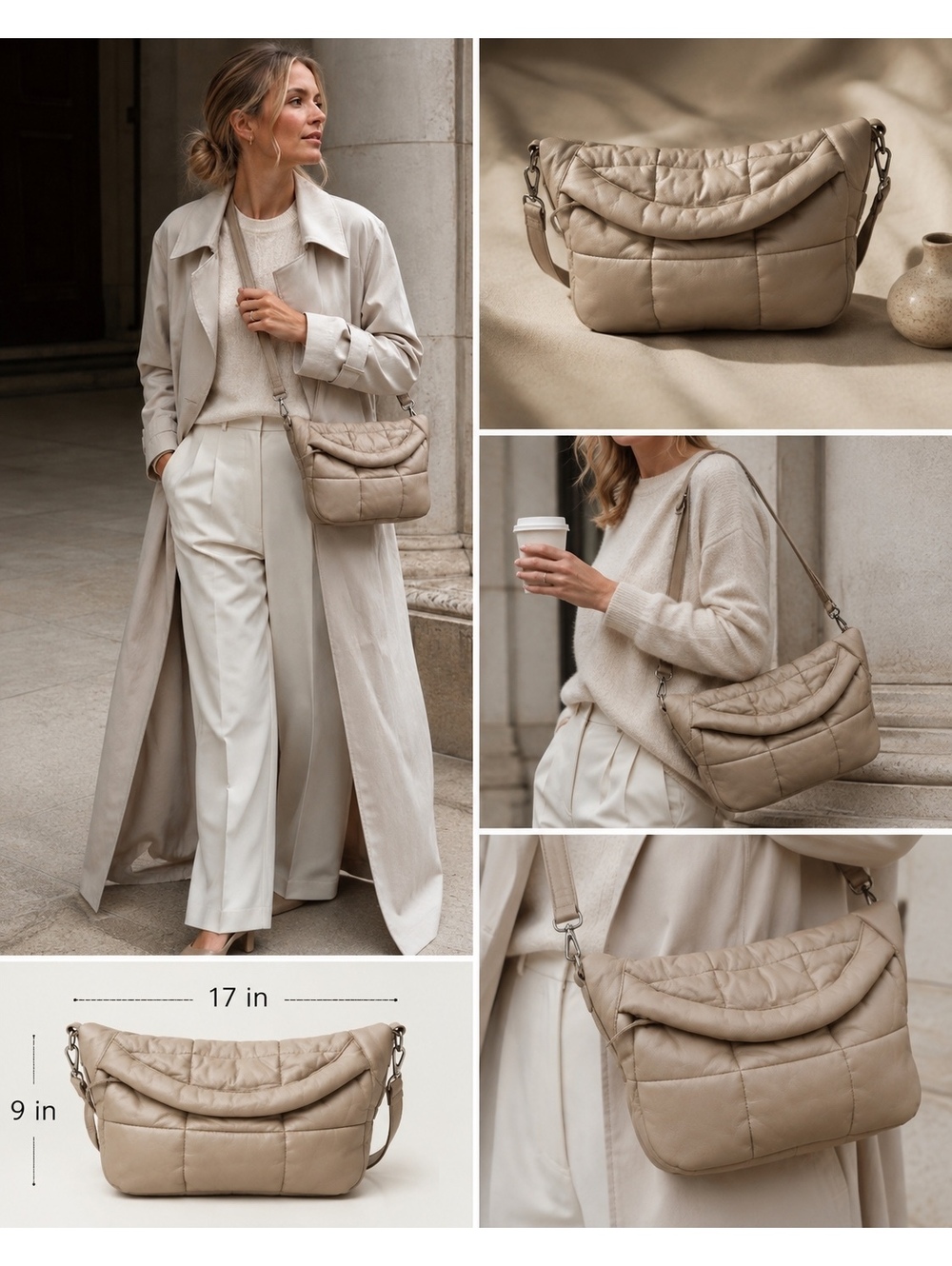 Stylism Denmark Genuine Sheepskin Puffy Quilted Sling Bag 17" Scandinavian